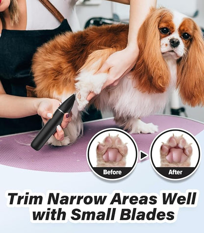 Casfuy Cordless Dog Paw Trimmer - Low Noise Small Dog Clippers with Double Blades USB Rechargeable Grooming Clipper for Dogs Cats and Small Pets for Trimming Hair Around Paws, Eyes, Ears, Face, Rump