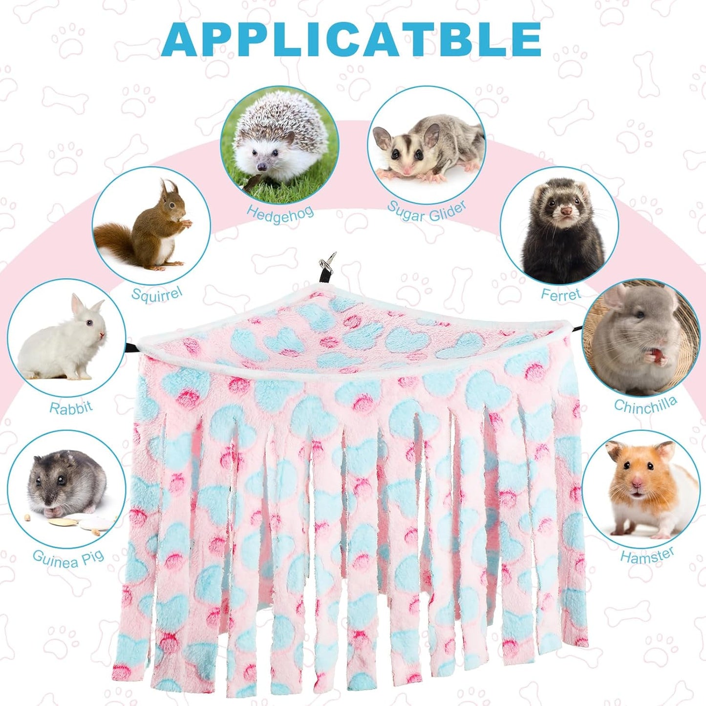 Huwena 4 Pcs Guinea Pig Hideout Heart Fleece Hideaway Toys Cage Accessories Small Animals Corner Triangular Hammock Hamster Ferret Playing Sleeping Bed for Hedgehog Bunny Chinchillas