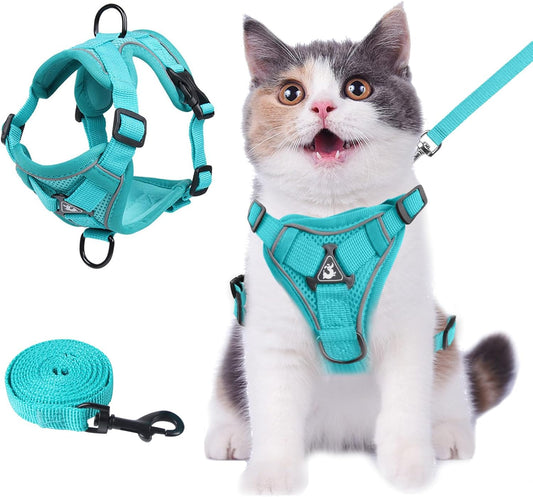 Wanheart Summer cat Chest Harness and Leash, Anti-Escape Adjustable Soft mesh cat Leash and Chest Harness Set for All Types of Cats cat Vests (Emerald, M)