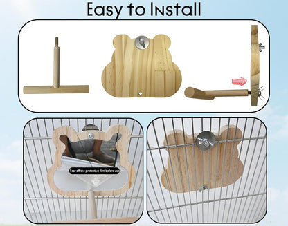 Wooden Bird Mirror with Perch for Cage, Parakeet Toys, Budgie Interactive Toys,Bird Cage Accessories for Parrots Cockatiel Conure Lovebirds Finch Canaries