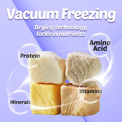 Freeze-Dried Turtle Food – 4 in 1 Chicken, Duck, Salmon, Beef – Treats for Aquatic, Box & Baby Species, Cats & Dogs – Real Human-Grade Meat