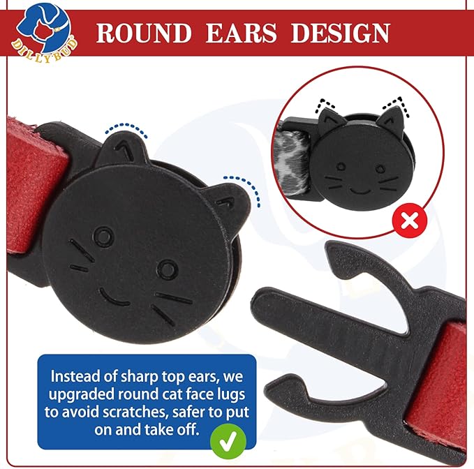 Leather Personalized Breakaway Cat Collar with Studded Bell and Safety Quick Release Buckle - Rivets Studded ID DIY Collars for Boy Girl Cats Kittens, 9" - 11.5" Red