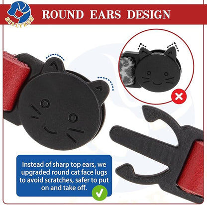 Leather Personalized Breakaway Cat Collar with Studded Bell and Safety Quick Release Buckle - Rivets Studded ID DIY Collars for Boy Girl Cats Kittens, 9" - 11.5" Red