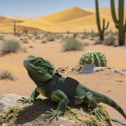 3Pack Bearded Dragon Leash and Harness Set, Bearded Dragon Accessories Clothes Stuff, Adjustable Easy Walk Rat Harness with 6.56 ft, Vest Accessories for Reptile Squirrel Rat Walking (3 Size, Black)