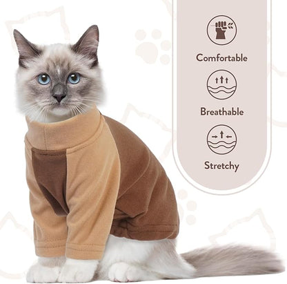 T'CHAQUE Cat Pajamas - Soft Cat Clothes& Shirts & Pajamas with Sleeves, Stretchy Sweater, Pullover Kitten Clothes, Darkbrown, X-Small