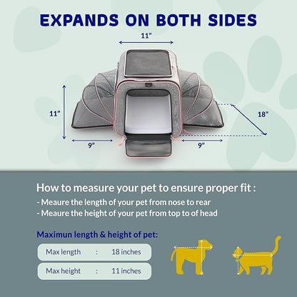 Katziela Rolling Rover Airline Compliant Expandable Premium Pet Carrier 6-Wheeled Baseboard Telescopic Handle Two-Sided Expandable Rolling Carrier Designed (Gray- Pink Piping)