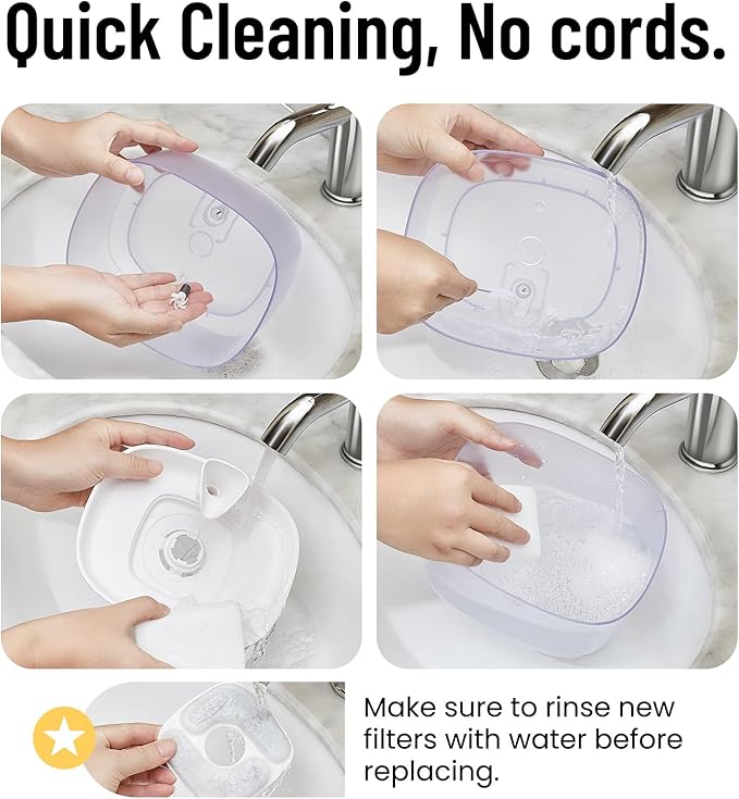 Veken Cat Water Fountain with Detachable Tank, Easy to Clean & Assemble, 84oz/2.5L Automatic Pet Drinking Dispenser with Quiet Operation & LED Light for Cats, Dogs and Small Pets, White