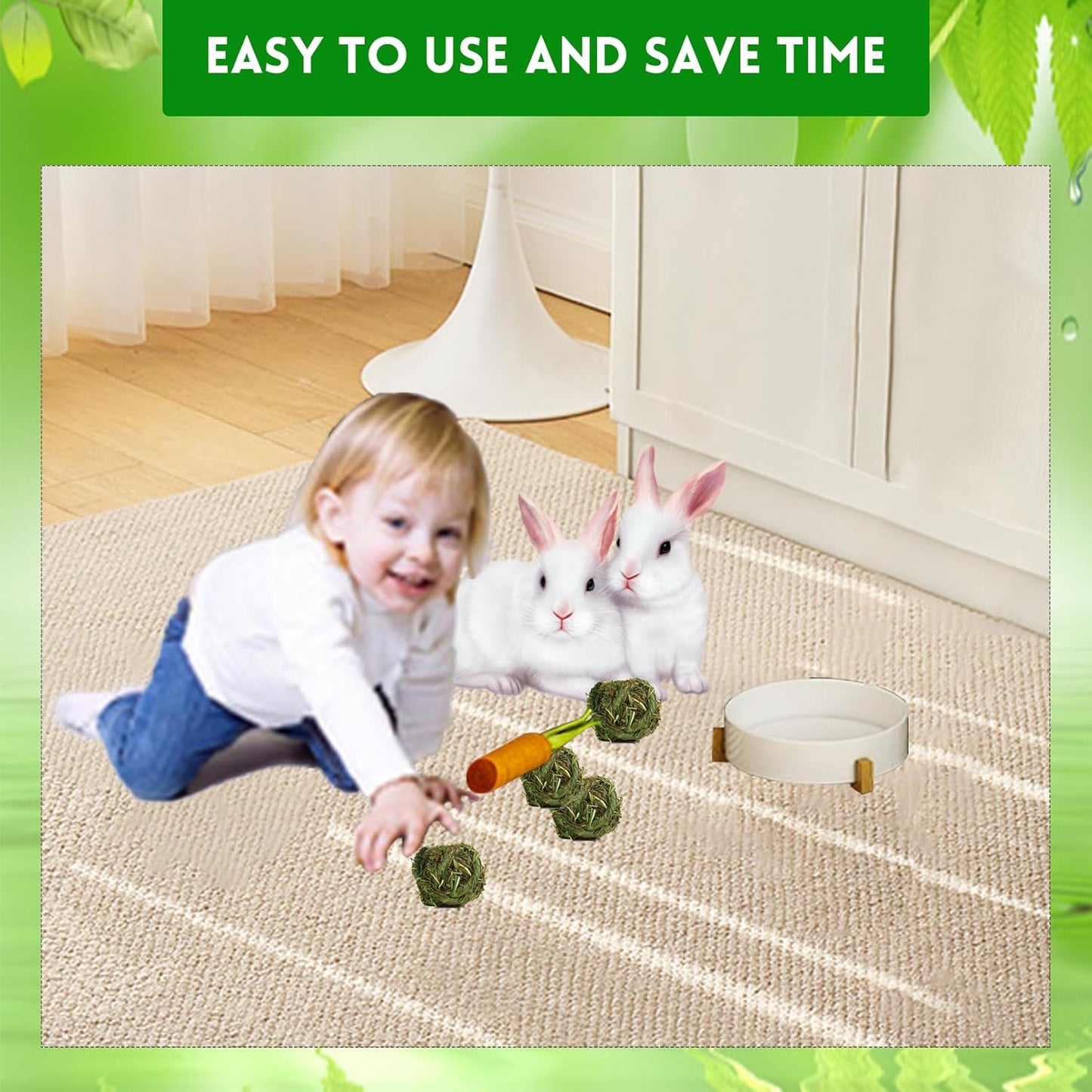 kathson Natural Rabbit Grass Ball,Timothy Grasses Chew Toys,Natural Weaving Molar Tooth Toy,Bunny Activity Play Balls for Chinchillas Hamster Guinea Pig and Small Animal (6 PCS)