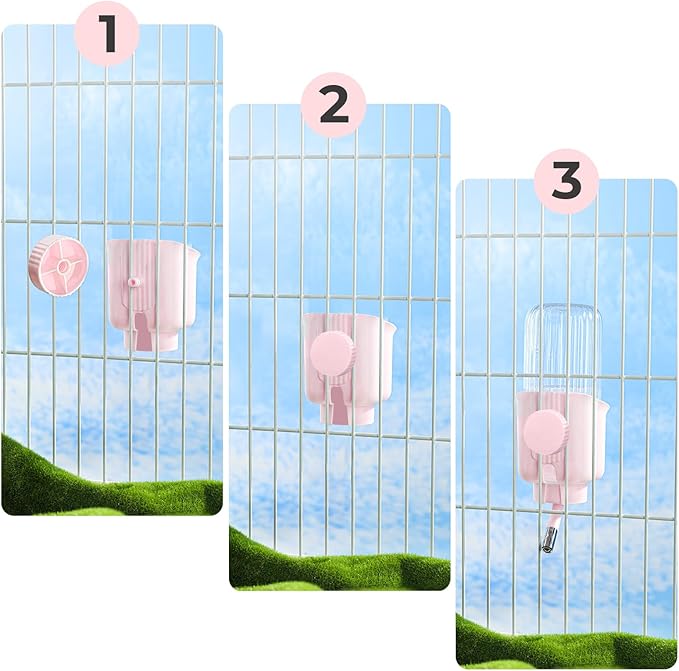 Pet Water Bottle for Cage Crate - 17oz No Drip BPA Free Water Dispenser for Small Animal Rabbit Guinea Pig Chinchilla Ferret Squirrel Hedgehog - Pink