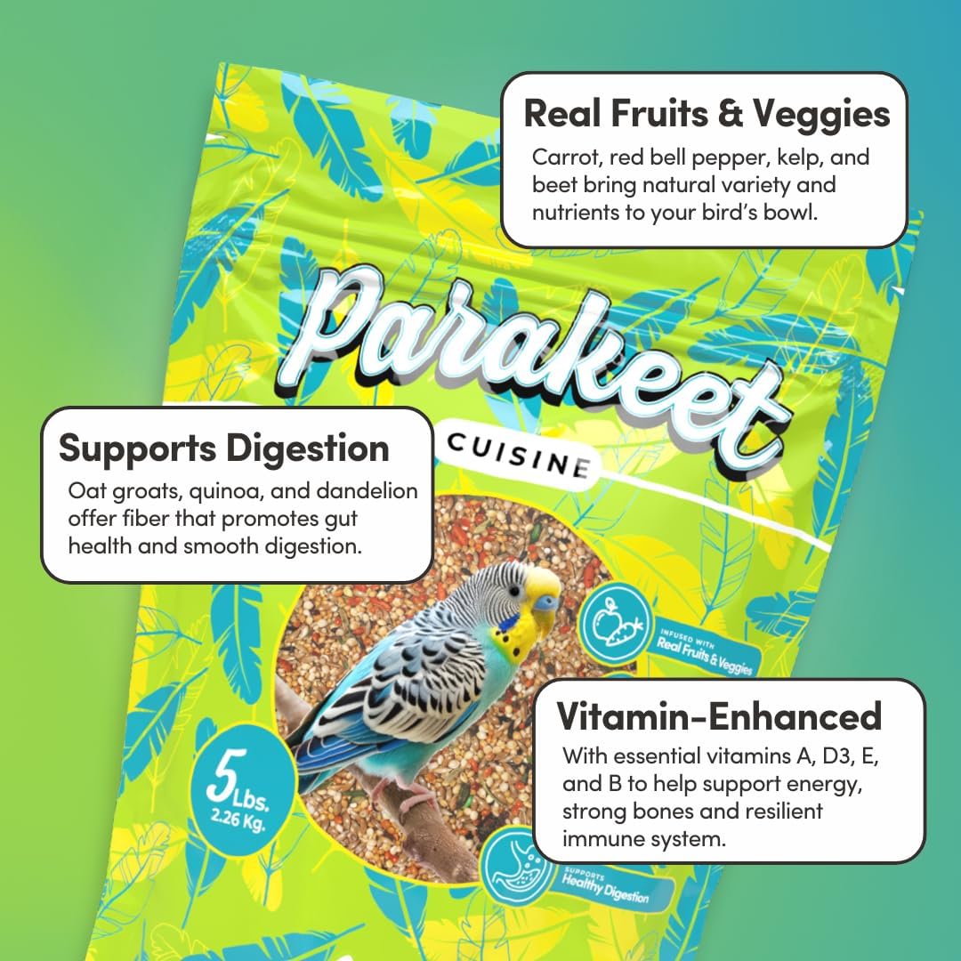 Mycelium Parakeet Cuisine Bird Food (5 LB Bag) | Organic, Nutritious Parakeet Feed with Real Fruits, Veggies & Vitamins | Supports Digestion & Daily Energy | Non-GMO, Filler-Free, Made in USA