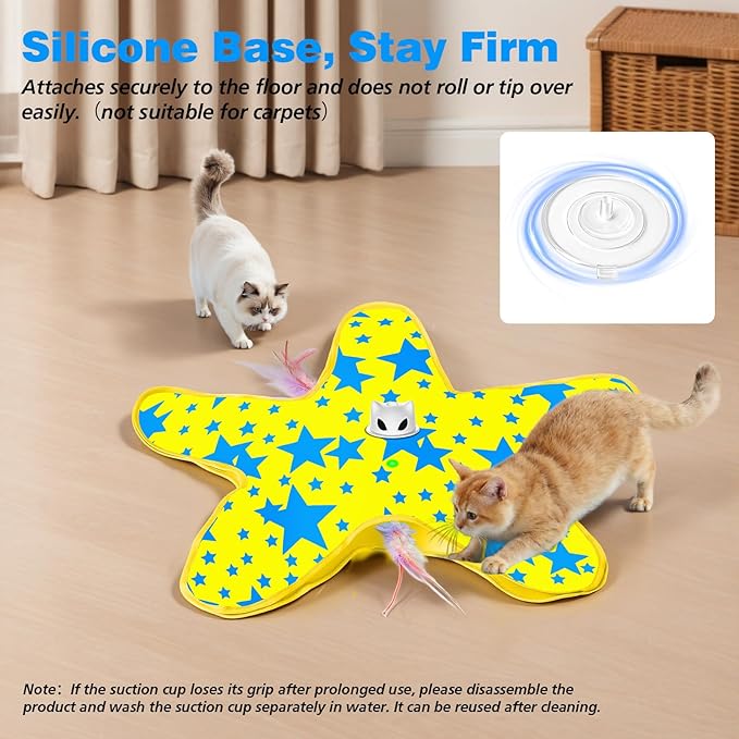 Rechargeable Interactive Cat Toys, Automatic Cat Toy for Indoor Cats, Durable Hide and Seek Cat Toy with Moving Concealed Feathers, Touch Activated Kitten Toys Cat Exercise Toys, Yellow Blue Cover