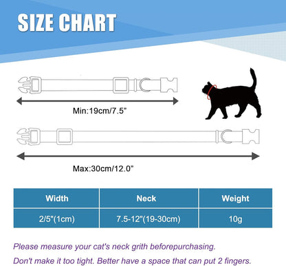 Personalized Reflective Nylon Cat Collar with Name Tag - Custom Engraved Buckle Kitten Collars for Girl Boy Cats - Adjustable from 7.5'' to 12.0'' - Includes Bell and ID Tag