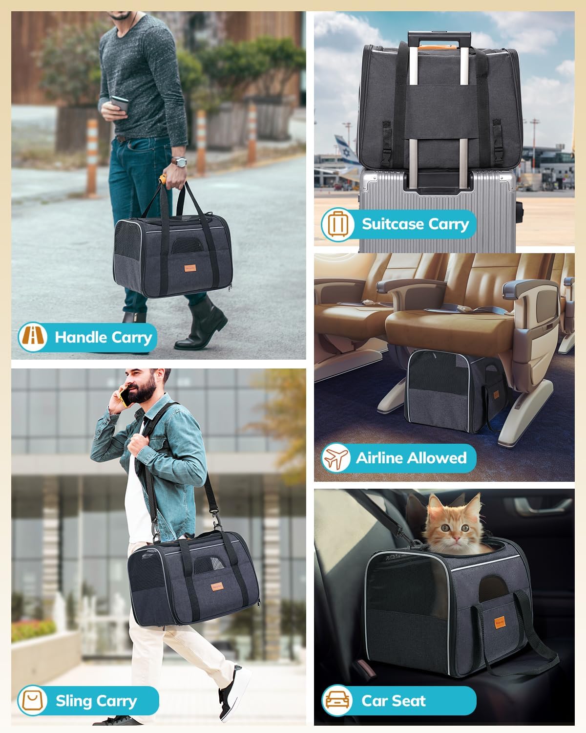 Morpilot Cat Carrier - Cat Carrier Soft for Medium or Large Cats up to 20lbs, with Dual-Sided Cushion, Secure Buckle and Foldable Bowl, Dog Carriers for Small Dogs - Pet Carrier (Dark Gray)