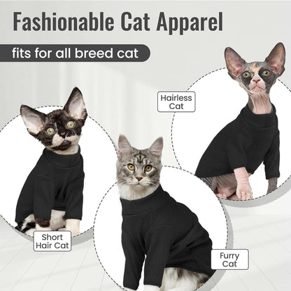 DENTRUN Sphynx Hairless Cats Shirt Pullover Kitten T-Shirts, Breathable Cat Wear Turtleneck Sweater Adorable Cat's Clothes Vest Pajamas Jumpsuit