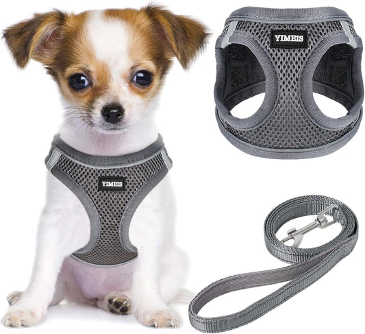 YIMEIS Dog Harness and Leash Set, No Pull Soft Mesh Pet Harness, Reflective Adjustable Puppy Vest for Small Medium Large Dogs, Cats (Gray, Medium (Pack of 1)