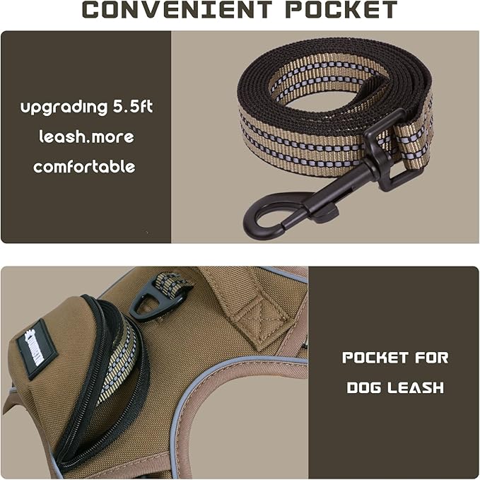 No Pull Dog Harness for Medium Dogs, Adjustable No Choke Pet Vest with Dog Leash Fit Smart Reflective Pet Walking Harness for Training Easy Control Soft Handle Brown M