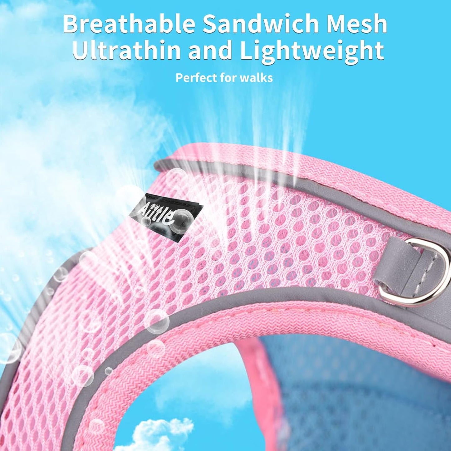 AIITLE Escape Proof Dog Harness - Step in Adjustable Dog Harness No Choke Over with Breathable Mesh and Quick-Release Buckle for Summer- Outdoor Walking, Camping, Training for Medium Dogs Pink XL