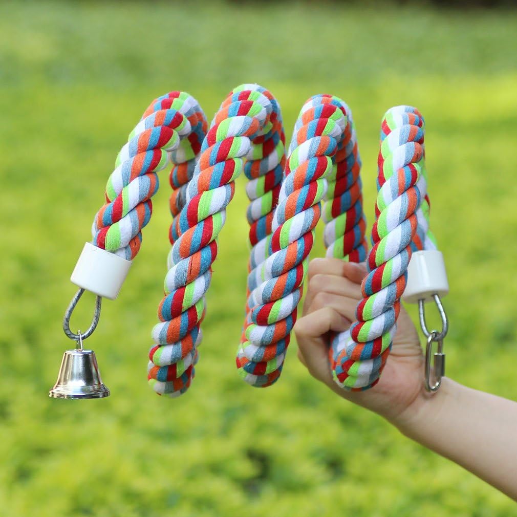 Rope Bungee Perch Bird, 83inch Kintor Pure Natural Colorful Bead Cage Chewing Toys for Small Medium Parrot (83inch)