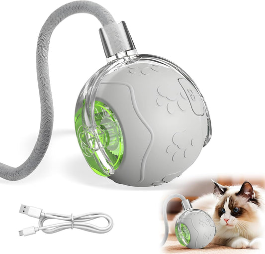Interactive Cat Toy Balls,2025 New Interactive Rolling Cat Balls,Smart Automatic Rolling Pet Ball,Automatic Obstacle Avoidance Cat Toy with Rope for Cat & Dog (Gray)
