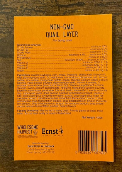 Non-GMO Quail Layer Feed 26% - Premium 10 lb Food for Laying Birds, Button Food