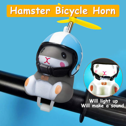 Wonuu Duck Bike Bell with Light and Helmet - Cute Bicycle Horn, Motorcycle Bell, Rubber Duck Car Dashboard Decoration (Blue & Star-Hamster)