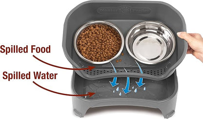 Neater Feeder - Express Model w/ Slow Feed Bowl - Mess-Proof Dog Bowls (M/L, Grey) Made in USA – Elevated, No Spill, Non-Tip, Non-Slip, Raised Stainless Steel Food/Water Pet Bowls Aid Digestion