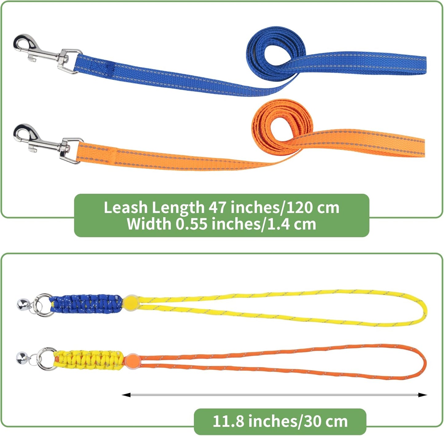 2pcs Figure 8 Harness and Leash with Reflective Strap and Bell for Ferrets, Rabbits, Bearded Dragon, Guinea Pig, Chinchilla and Hamster Small Animal Harness (Blue+Orange)