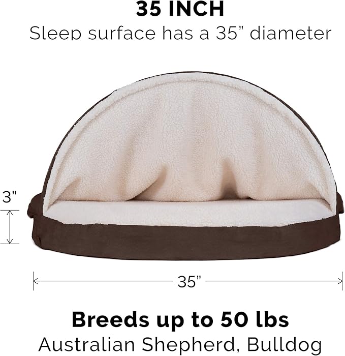 Furhaven 35" Round Orthopedic Dog Bed for Large/Medium Dogs w/ Removable Washable Cover, For Dogs Up to 50 lbs - Sherpa & Suede Snuggery - Espresso, 35-inch