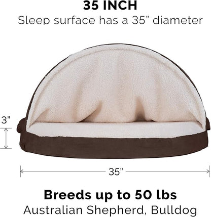 Furhaven 35" Round Orthopedic Dog Bed for Large/Medium Dogs w/ Removable Washable Cover, For Dogs Up to 50 lbs - Sherpa & Suede Snuggery - Espresso, 35-inch