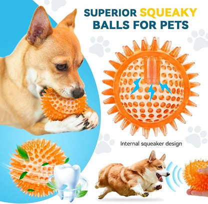 3.5” Large Dog Toys Ball, 6 Pack Squeaky oys, Durable for Aggressive Chewers, Spiky Ball for Clean Teeth and Training, Fetch Toys for Large Dogs, for Puppy Chew and Teething