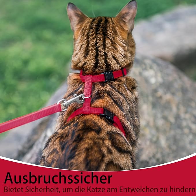 PUPTECK Adjustable Cat Harness and Leash Set Escape Proof Kitten Strap Collar for Walking Travel, Red, M