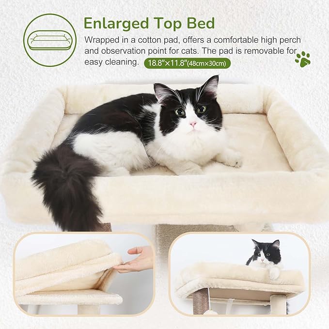 Globlazer Cat Tree Tower with Scratching Post for Indoor Cats, 53inch Tall Plush Multi-Level Cat Climbing Tower Condo House with Large Hammock, Spacious Cat Cave, Big Padded Top Perch Bed, F53, Beige