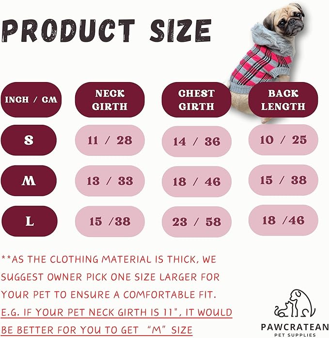 Cute Sweater for Dogs and Cats Soft Flannel Pet Outfit Warm and Cozy Animal Hoodie Small to Large Pet Clothes for Halloween Parties and Everyday Wear (Small, Pink Checkered with Hat)