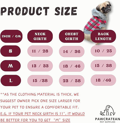 Cute Sweater for Dogs and Cats Soft Flannel Pet Outfit Warm and Cozy Animal Hoodie Small to Large Pet Clothes for Halloween Parties and Everyday Wear (Small, Pink Checkered with Hat)