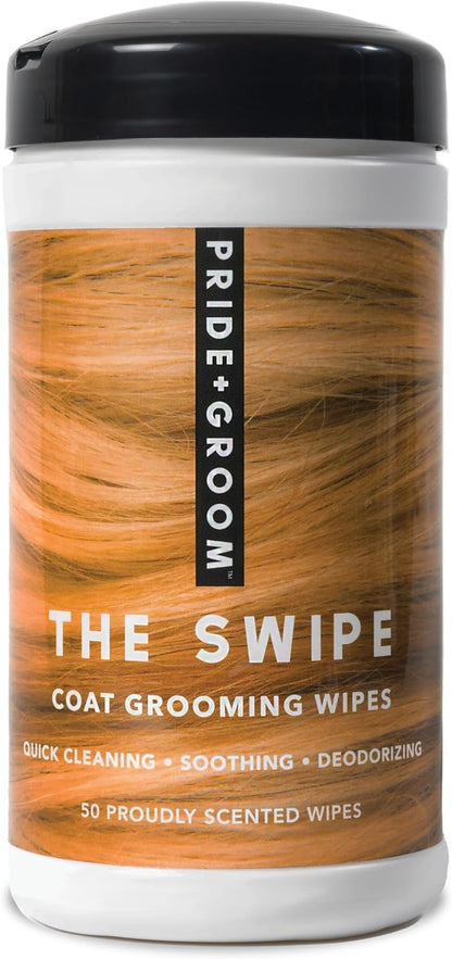 Pride and Groom The Swipe – Soothing Coat Grooming Dog and Pet Wipes with Signature Scent for Quick Cleaning & Deodorizing Face, Paw, Fur in Between Baths and After Dinner & Playtime – 50 Wipes