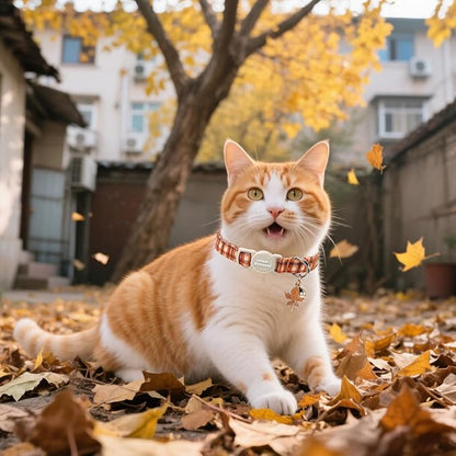 Unique style paws 2 Pack Autumn Halloween Kitten Collar Breakaway with Bell&Pendant, Adjustable Safety Coloeful Orange Brown Grid Cat Cotton Collar for Girl Boy Cat and Small Pet