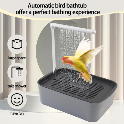 PINVNBY Automatic Bird Bath Shower for Cage,Parrot Bath Box with Pump,Parakeet Bathtub Electric Fountain Circulating Water Contains USB Power Plug for Cockatiel Lovebird Conure Budgie(Gray)