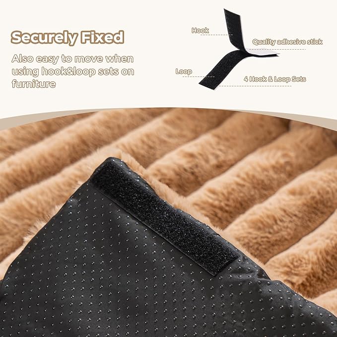 Avont Dog Bed Mat for Couch, Warm Fluffy Calming Sofa Topper Furniture Protector for Small Medium Large Dogs Cats with Removable Washable Cover -Brown(L)