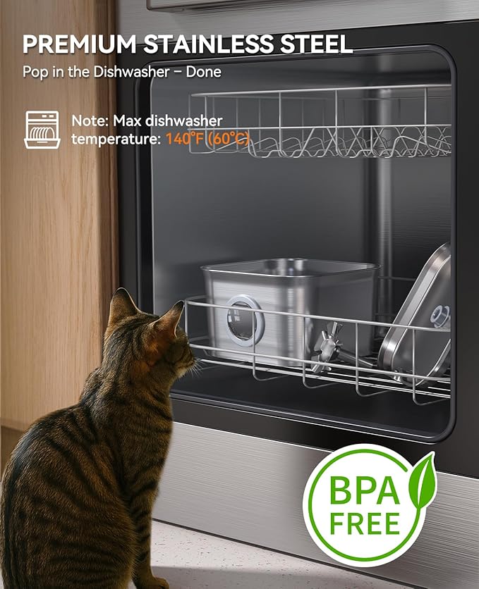 Stainless Steel Cat Water Fountain for Drinking with 3 Filters, 2.8L Auto Pet Drinking Fountain for Cats with 20dB Ultra-Quiet Pump, 24/7 Circulation Filtration LED Water Level Window Dishwasher Safe