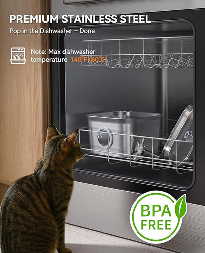 Stainless Steel Cat Water Fountain for Drinking with 3 Filters, 2.8L Auto Pet Drinking Fountain for Cats with 20dB Ultra-Quiet Pump, 24/7 Circulation Filtration LED Water Level Window Dishwasher Safe