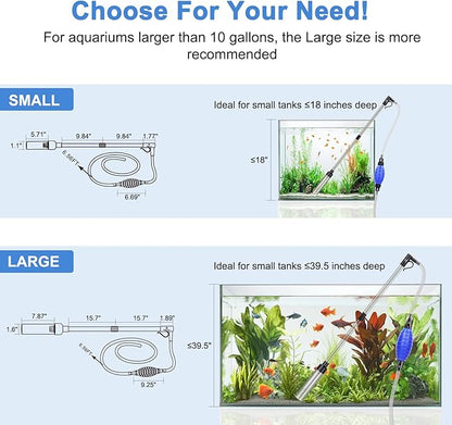 fishkeeper Quick Aquarium Siphon Pump Gravel Cleaner - 256GPH Adjustable Powerful Fish Tank Vacuum Gravel Cleaning Kit for Aquarium Water Changer, Sand Cleaner, Dirt Removal