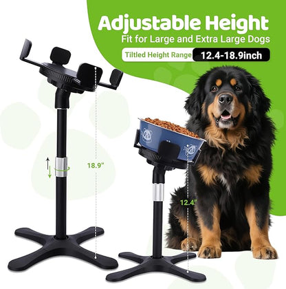 Elevated Dog Bowls for Large and Extra Large Dogs,Adjustable Width Dog Bowl Stand for 5.5-9.5" Wide Bowls,Food and Water Feeder,Single Holder with Tilted Height Adjust 12.4''-18.9'' (with Bowl)