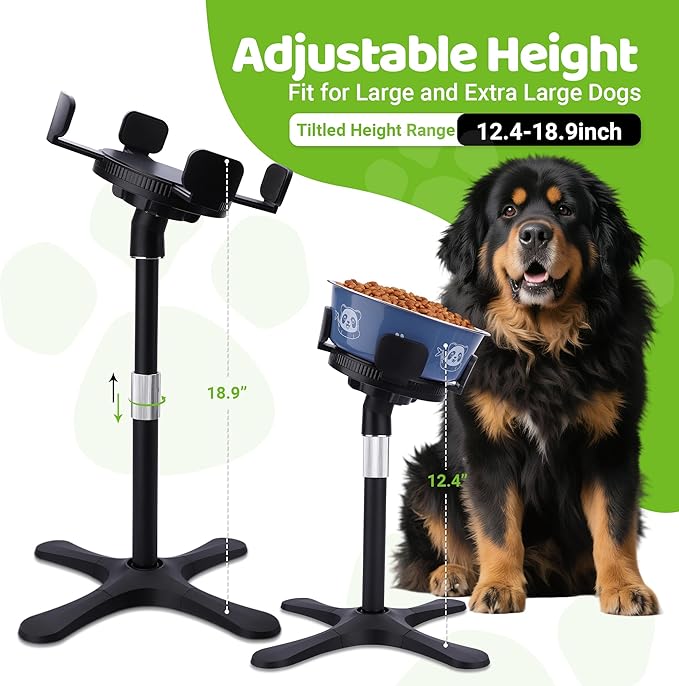Elevated Dog Bowls for Large and Extra Large Dogs,Adjustable Width Dog Bowl Stand for 5.5-9.5" Wide Bowls,Food and Water Feeder,Single Holder with Tilted Height Adjust 12.4''-18.9'' (1 Pack)