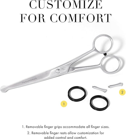 Tweezerman 7" Pet Grooming Scissors with Safety Round Tips, Professional Curved Grooming Shears for Dogs and Cats