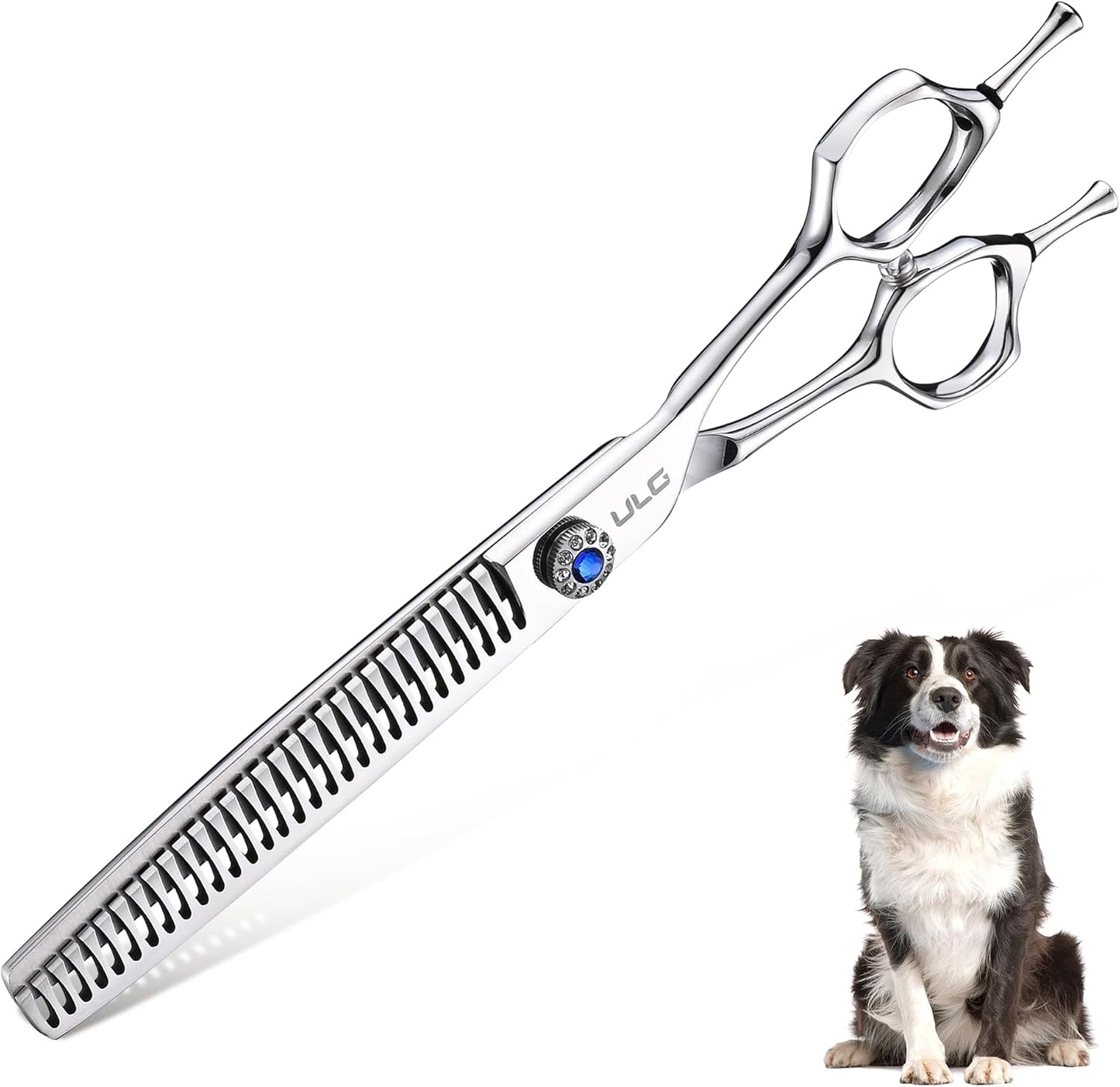 ULG Professional Dog Grooming Scissors 7.5” Straight Chunker Shear 65%-75% Thinning Rate 440C Japanese Stainless Steel Tension Adjustable Left & Right Handed Pet Grooming Shears