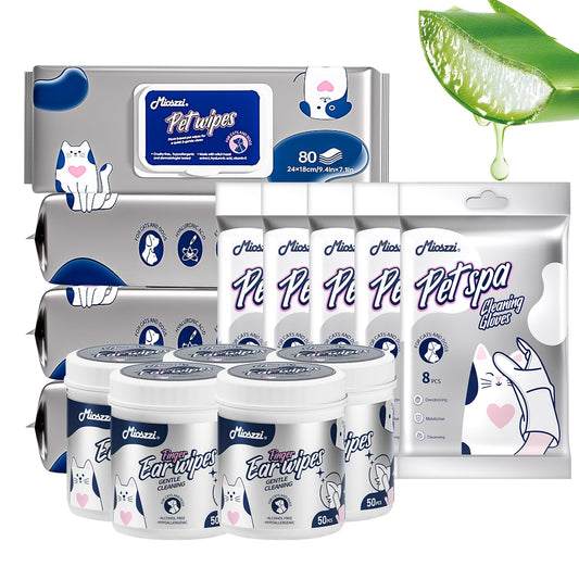 MIOSSZI 610 Pcs Pet Cleaning Deodorizing Wipes Kit for Dogs & Cats Daily Cleaning Paws, Face Tear Stain & Full Body & Sensitive Skin, Gentle & Unscented, Hypoallergenic Ingredients Pet Grooming Wipes