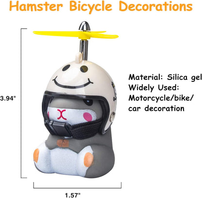 wonuu Duck Bike Bell with Light and Helmet Cute Hamster Bicycle Horn, Dashboard Decoration Hamster Toy Motorcycle Bike Bells Rubber Duck Car Dashboard Decorations (White Smile-Hamster)