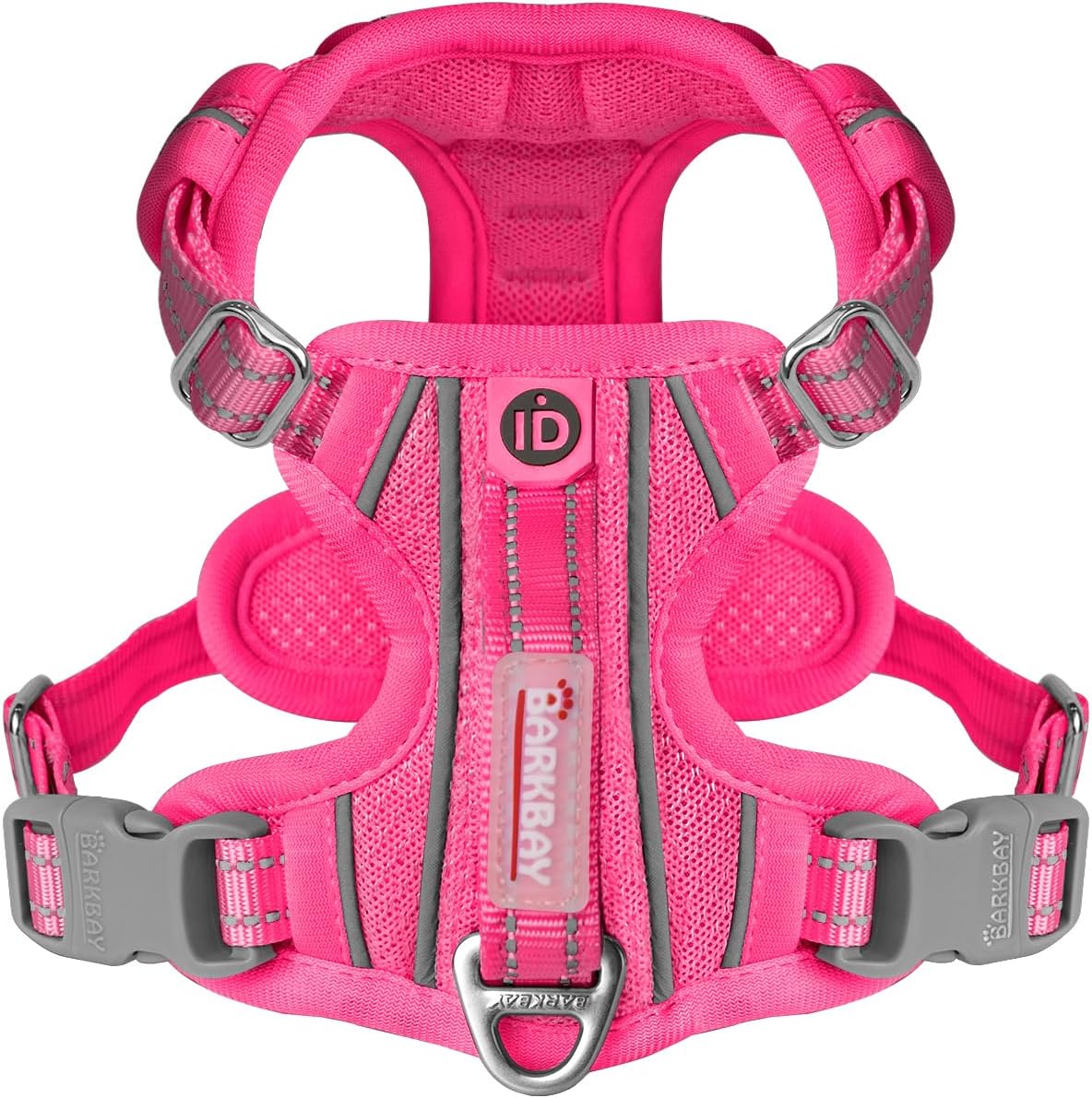 BARKBAY Dog Harness No Pull with ID Tag Pocket - Heavy Duty, Reflective, Easy Control for Large Dogs(Pink,XS)