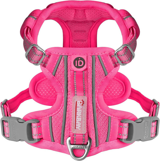 BARKBAY Dog Harness No Pull with ID Tag Pocket - Heavy Duty, Reflective, Easy Control for Large Dogs(Pink,XS)