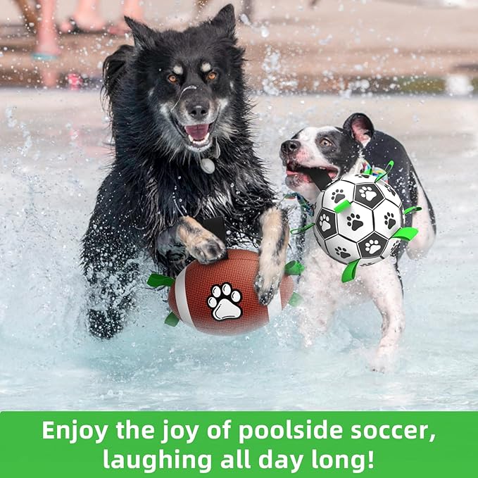 QDAN Dog Soccer Ball Football Set - 2 PCS Dog Balls with Strap for Tug of War, Soccer Ball Football Toys for Small Medium Large Dogs, Herding Ball for Dogs, Dog Birthday Toy